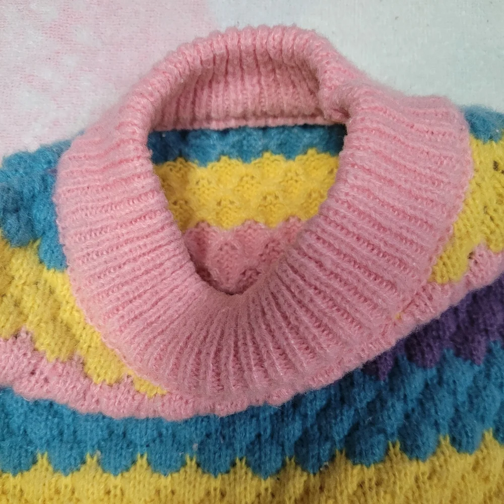 Vintage striped pastel girls cableknit sweater